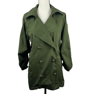 Cabi Women's Expedition Jacket Small Army Green Double‎ Breasted Trench Coat